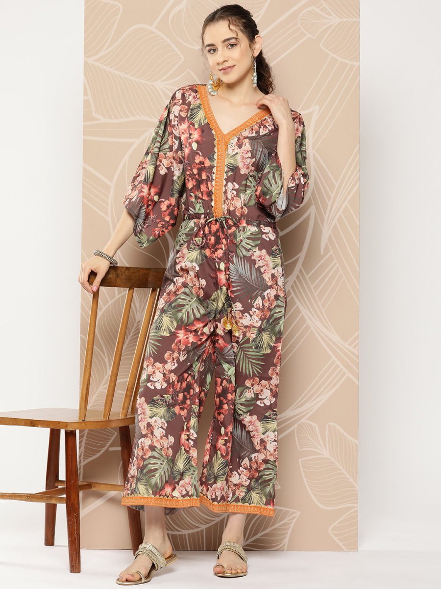 Ahalyaa Printed Waist Tie-Ups Basic Jumpsuit