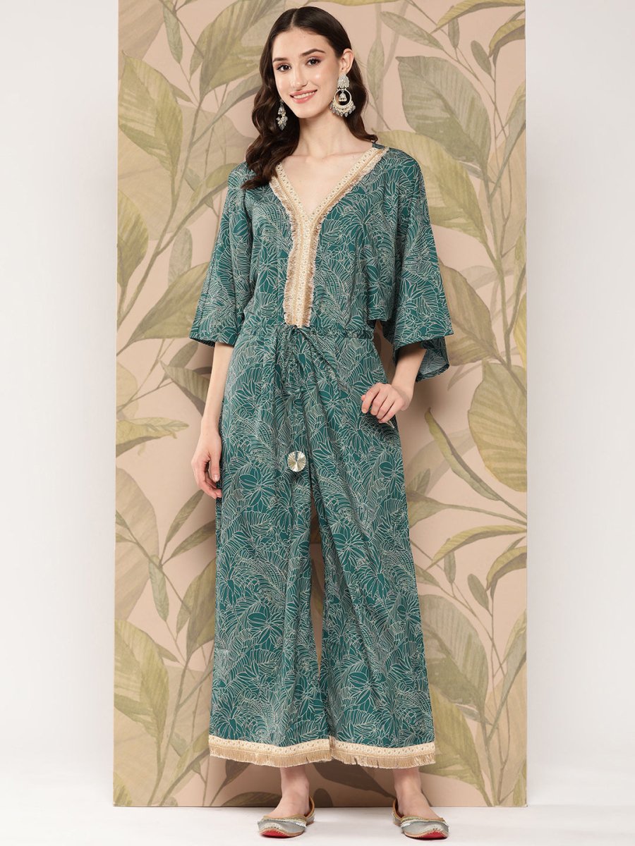 Ahalyaa Printed Basic Jumpsuit with Lace Inserts