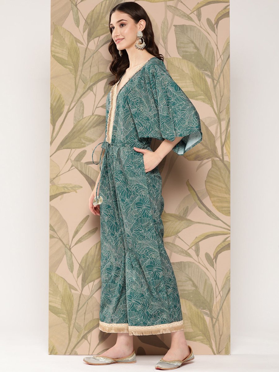 Ahalyaa Printed Basic Jumpsuit with Lace Inserts