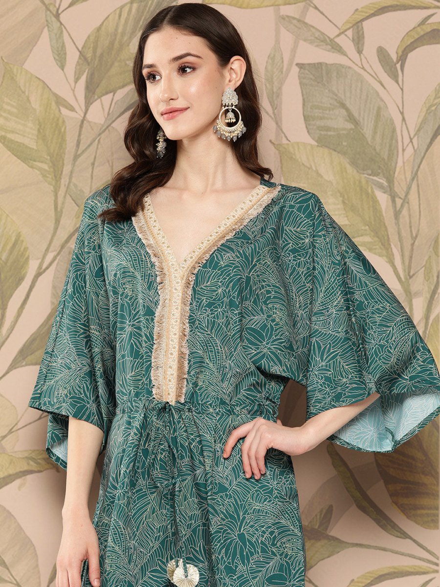Ahalyaa Printed Basic Jumpsuit with Lace Inserts