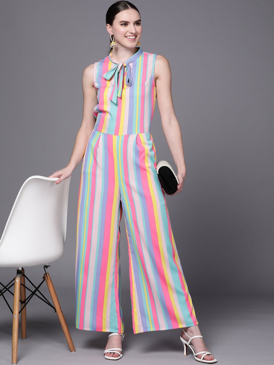 Ahalyaa Multicoloured Striped Basic Jumpsuit