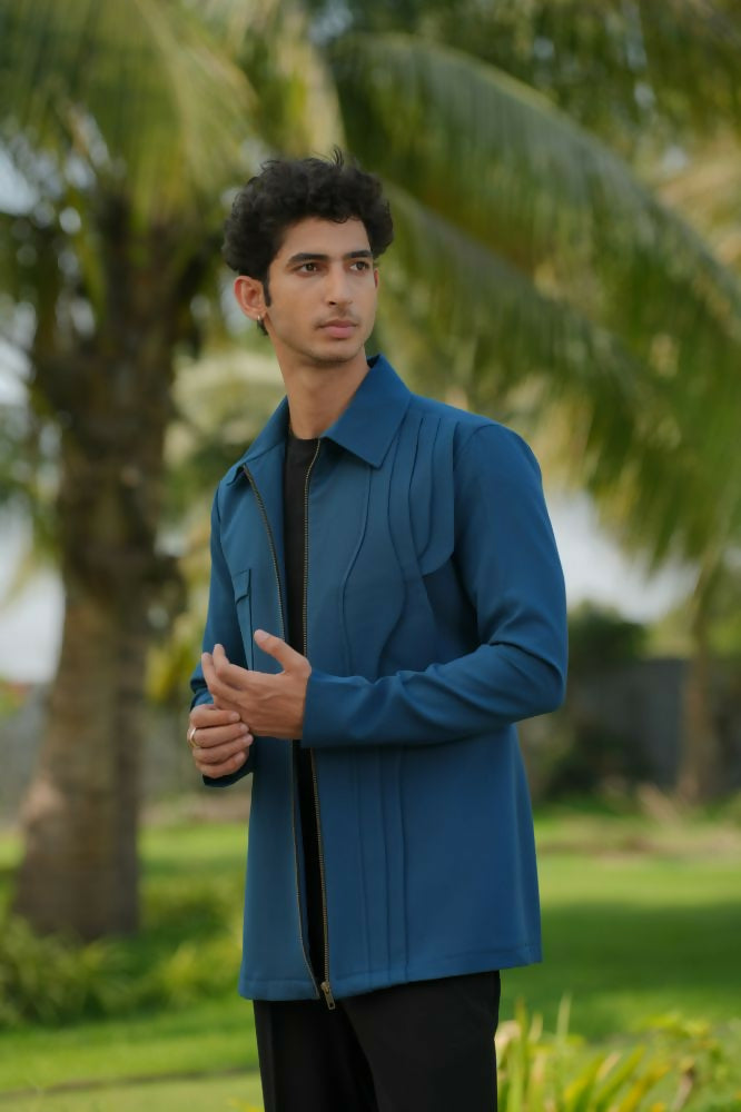 Sleek Teal Blue Shacket by Hilo Design