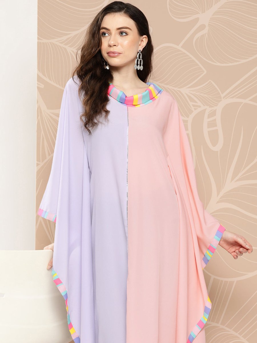 Ahalyaa Women Colourblocked Flared Sleeves Gotta Patti Crepe Kaftan Kurta
