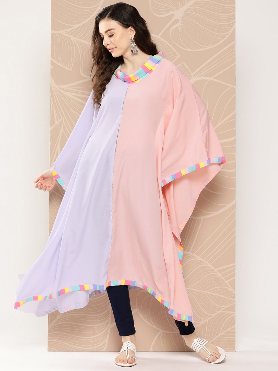 Ahalyaa Women Colourblocked Flared Sleeves Gotta Patti Crepe Kaftan Kurta