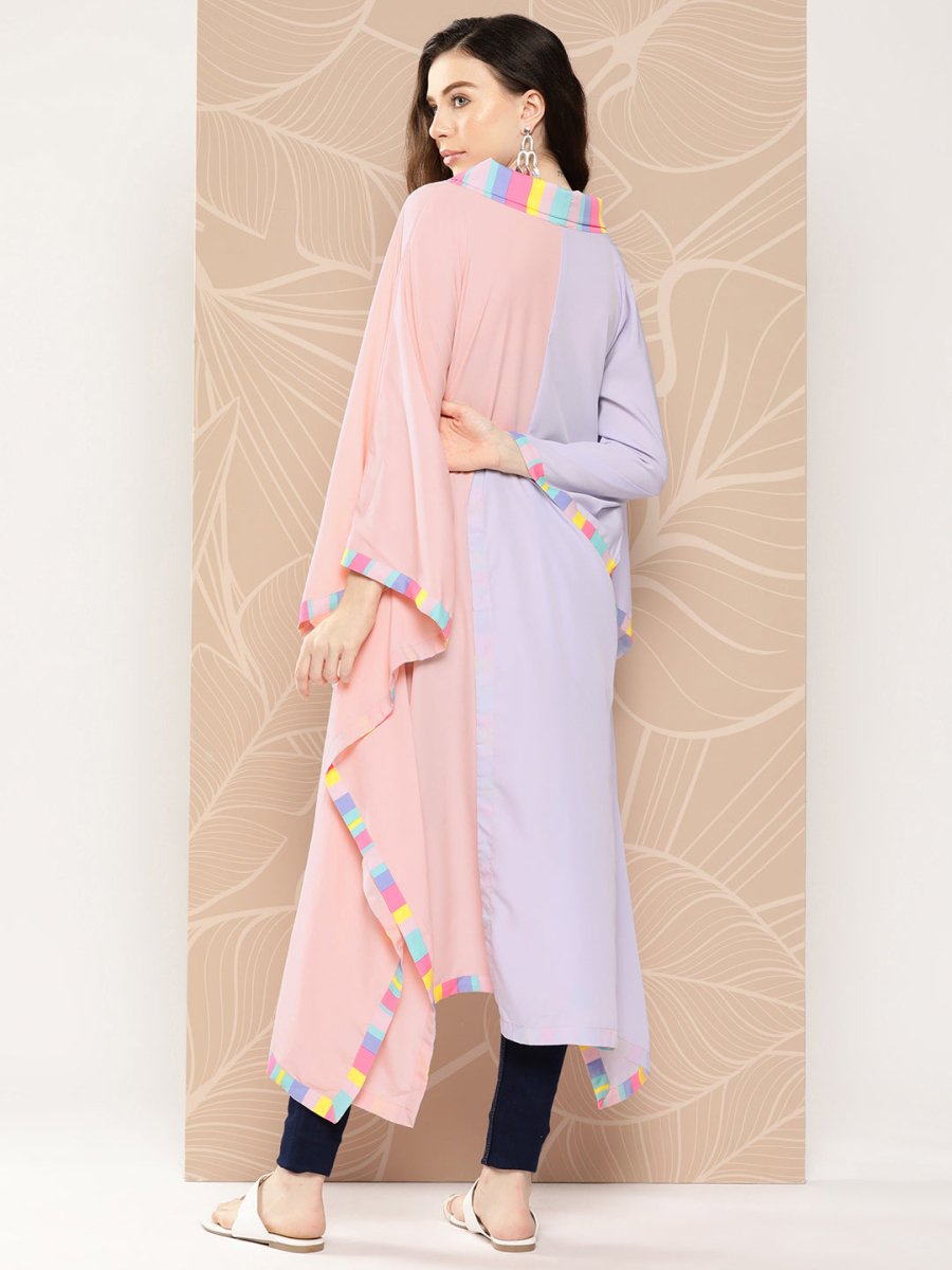 Ahalyaa Women Colourblocked Flared Sleeves Gotta Patti Crepe Kaftan Kurta