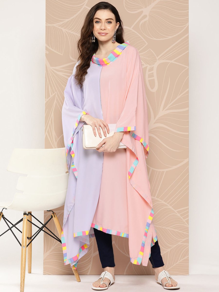 Ahalyaa Women Colourblocked Flared Sleeves Gotta Patti Crepe Kaftan Kurta