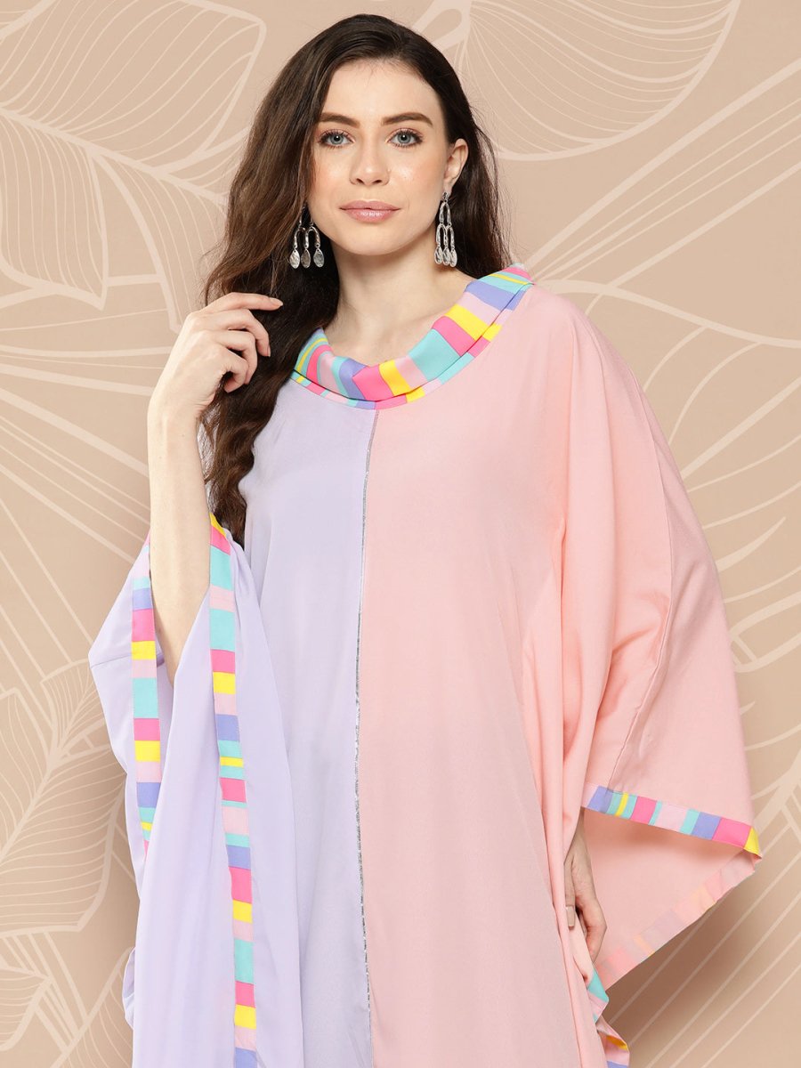 Ahalyaa Women Colourblocked Flared Sleeves Gotta Patti Crepe Kaftan Kurta