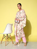 Ahalyaa Women Floral Printed Flared Sleeves Gotta Patti Floral Crepe Kaftan Kurta