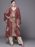 Ahalyaa Women Maroon Floral Printed Flared Sleeves Kaftan Kurta