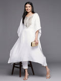 Ahalyaa Women White Yoke Design Aari Work Pashmina Kurta with Trousers