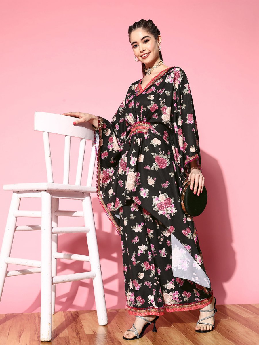 Ahalyaa Women Floral Printed Gotta Patti Kurta with Palazzos