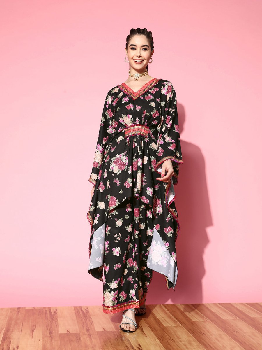 Ahalyaa Women Floral Printed Gotta Patti Kurta with Palazzos