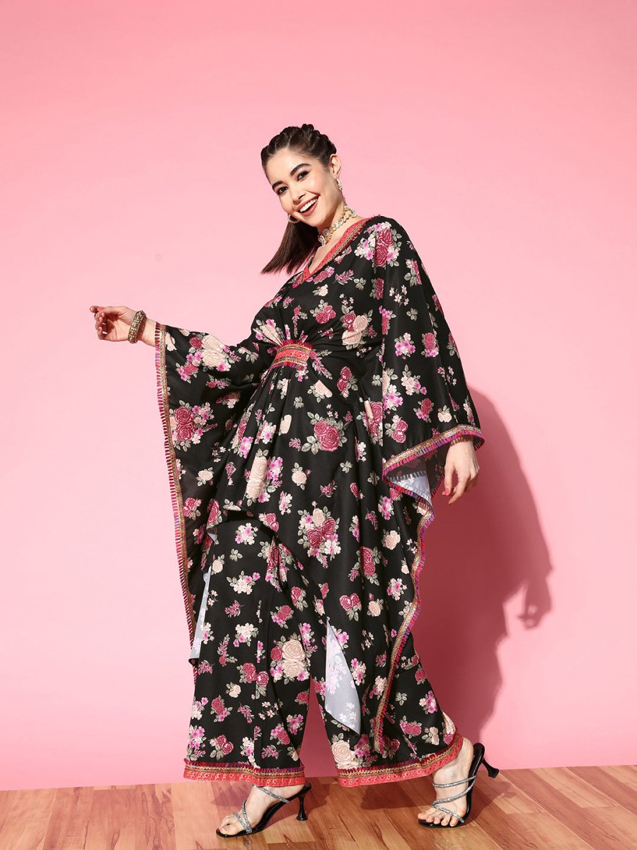 Ahalyaa Women Floral Printed Gotta Patti Kurta with Palazzos