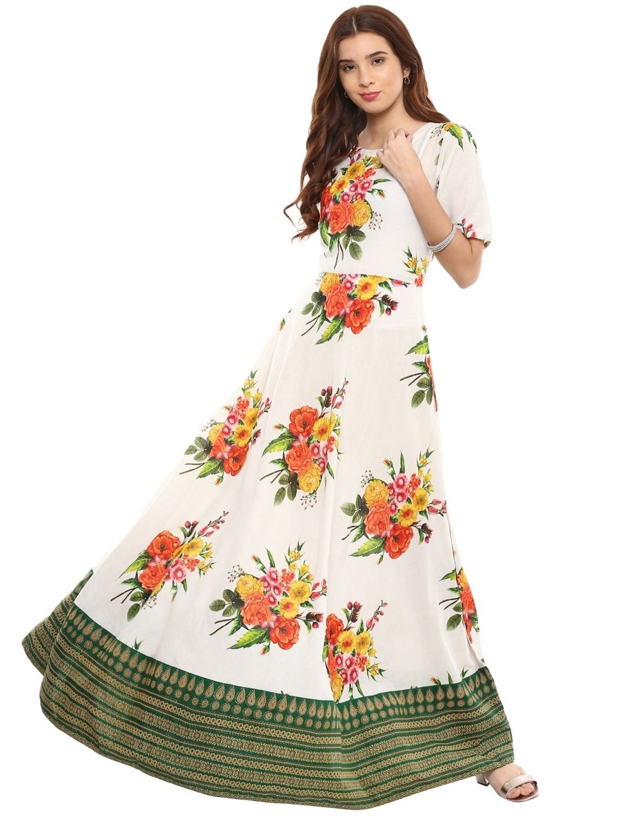 Ahalyaa Printed Pure Cotton Blend Flared Beautiful Kurta Dress