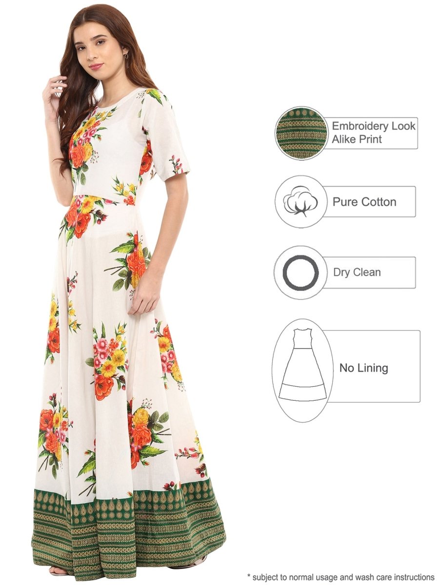 Ahalyaa Printed Pure Cotton Blend Flared Beautiful Kurta Dress