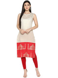 Ahalyaa Off White & Red Metallic Printed Straight Cotton Blend Kurta