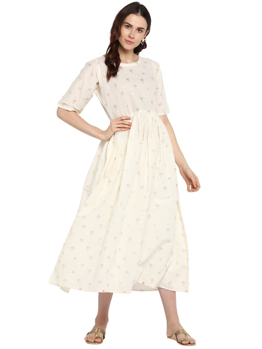 Ahalyaa Women White Printed Fit and Flare Dress