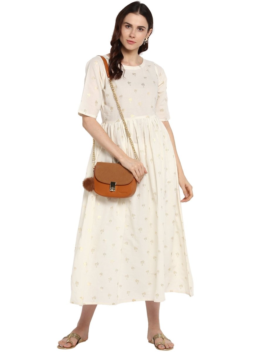 Ahalyaa Women White Printed Fit and Flare Dress