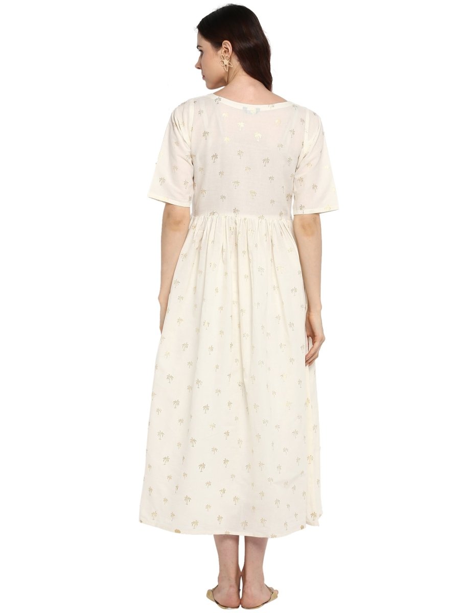 Ahalyaa Women White Printed Fit and Flare Dress
