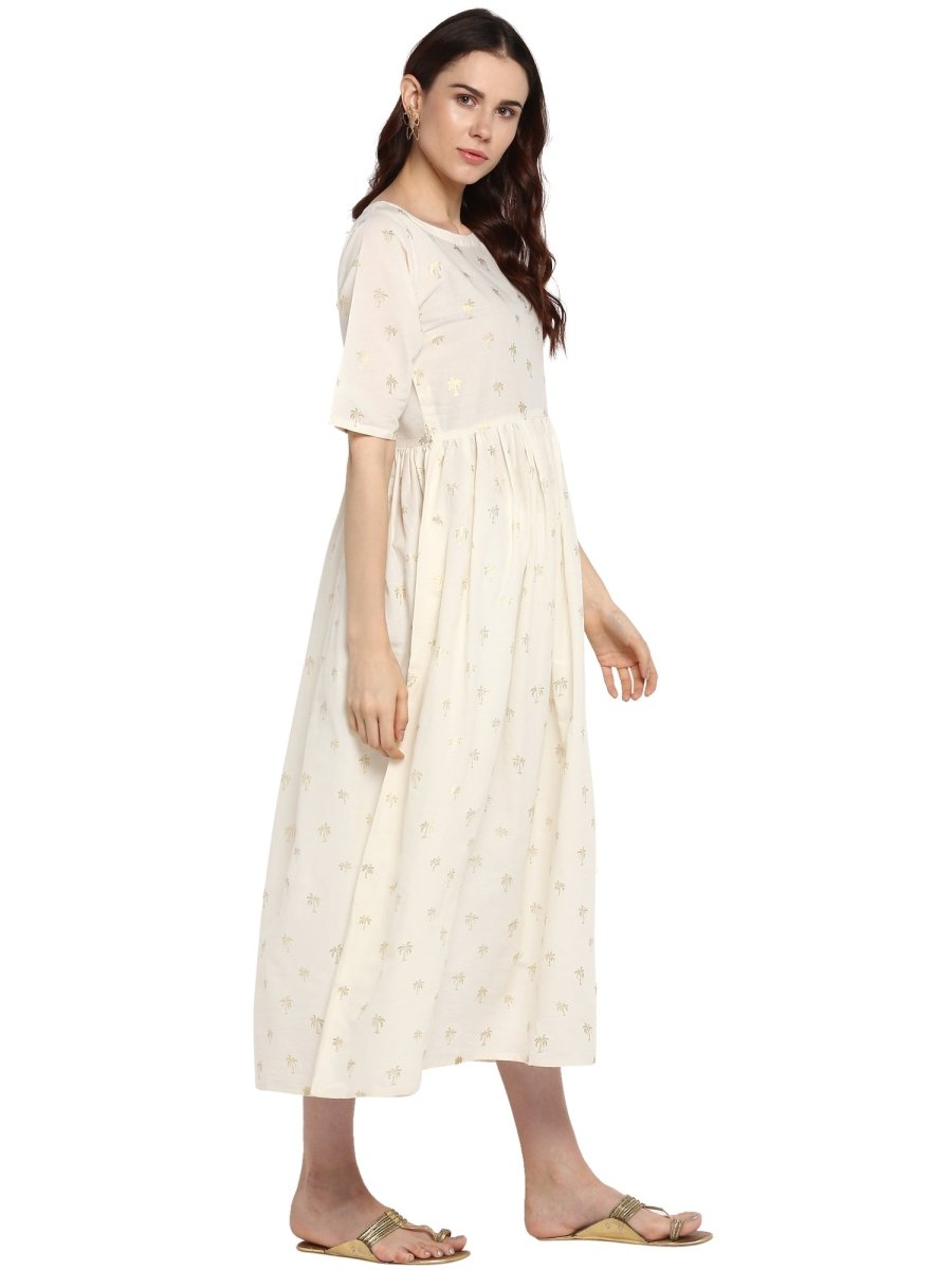 Ahalyaa Women White Printed Fit and Flare Dress