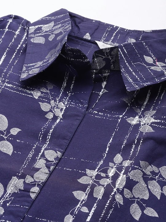Ahalyaa Women Navy Blue & Silver Printed Pathani Kurta
