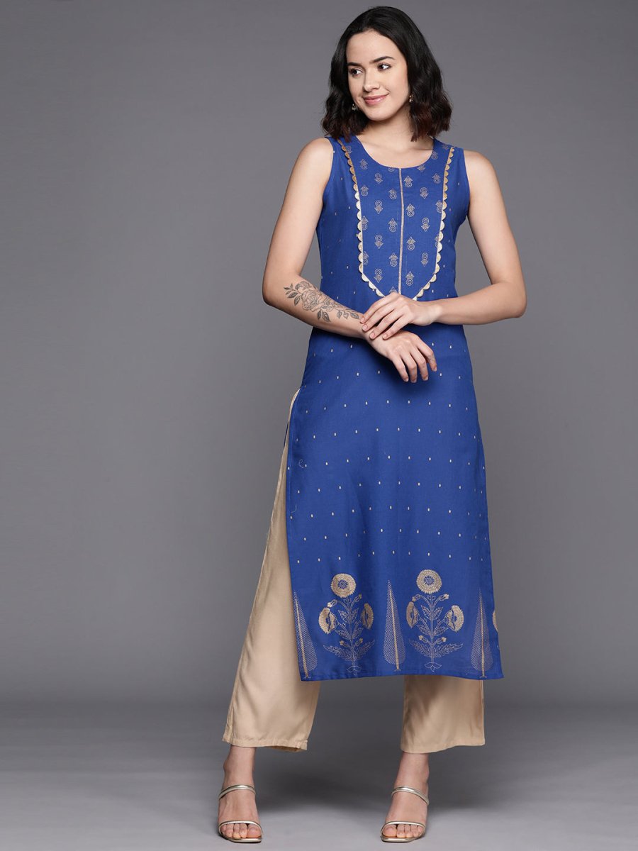 Ahalyaa Floral Printed Gotta Patti Pure Cotton Kurta