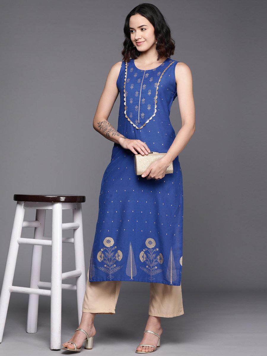 Ahalyaa Floral Printed Gotta Patti Pure Cotton Kurta