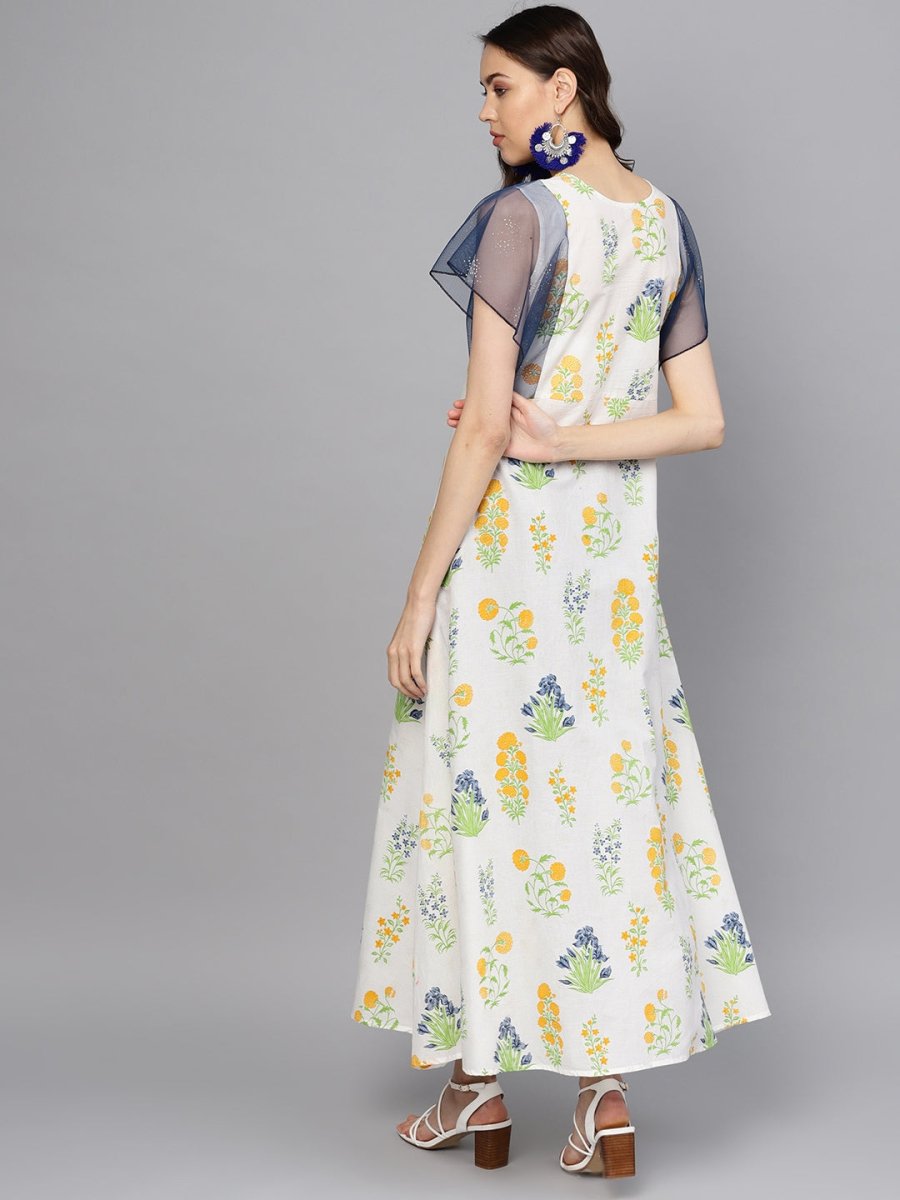 Ahalyaa Women White & Yellow Printed A-Line Beautiful Kurta