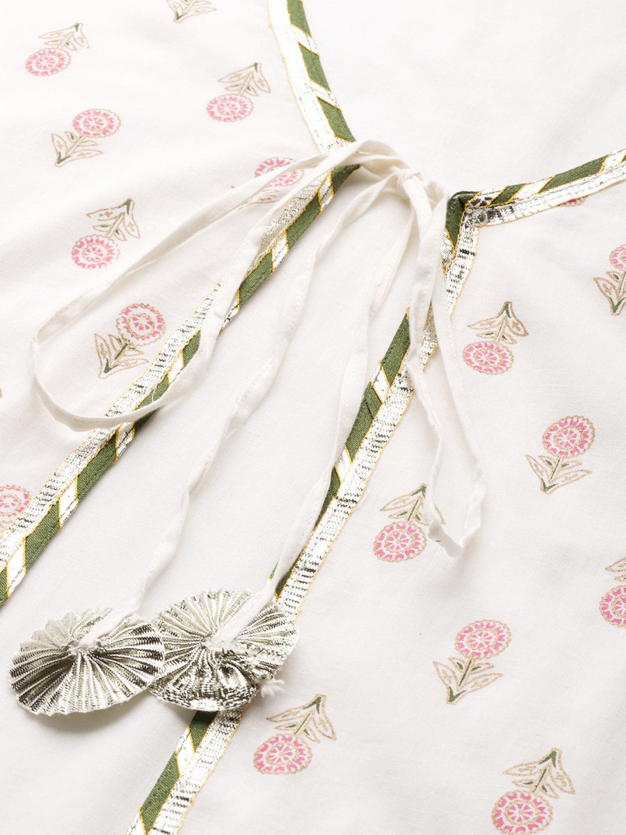 Ahalyaa Off White & Pink Floral Print A-Line Midi Dress