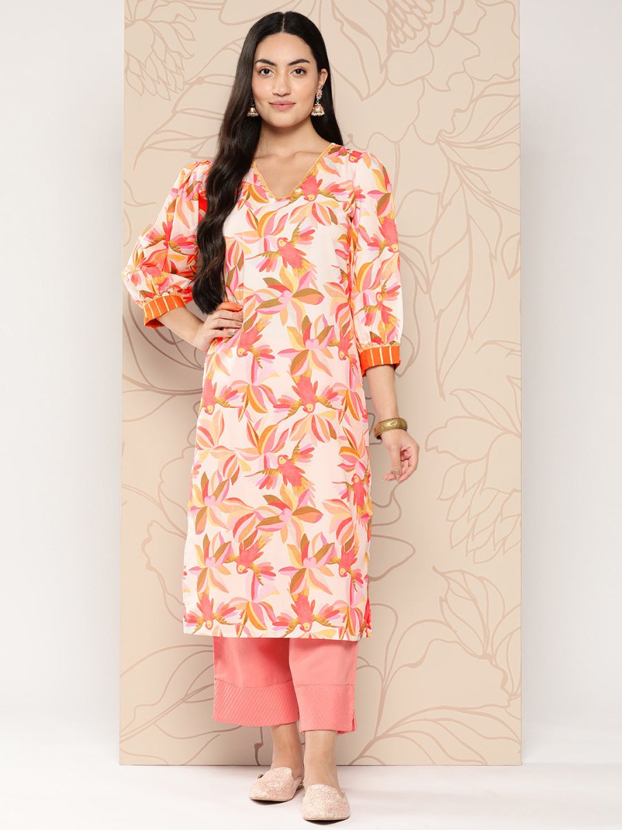 Ahalyaa Women Floral Printed Gotta Patti Crepe Kurta