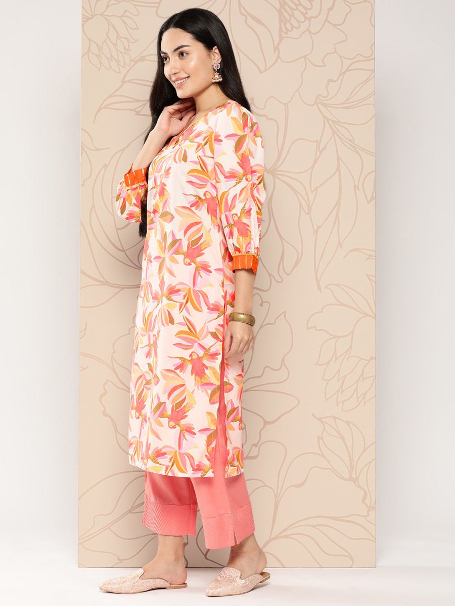 Ahalyaa Women Floral Printed Gotta Patti Crepe Kurta
