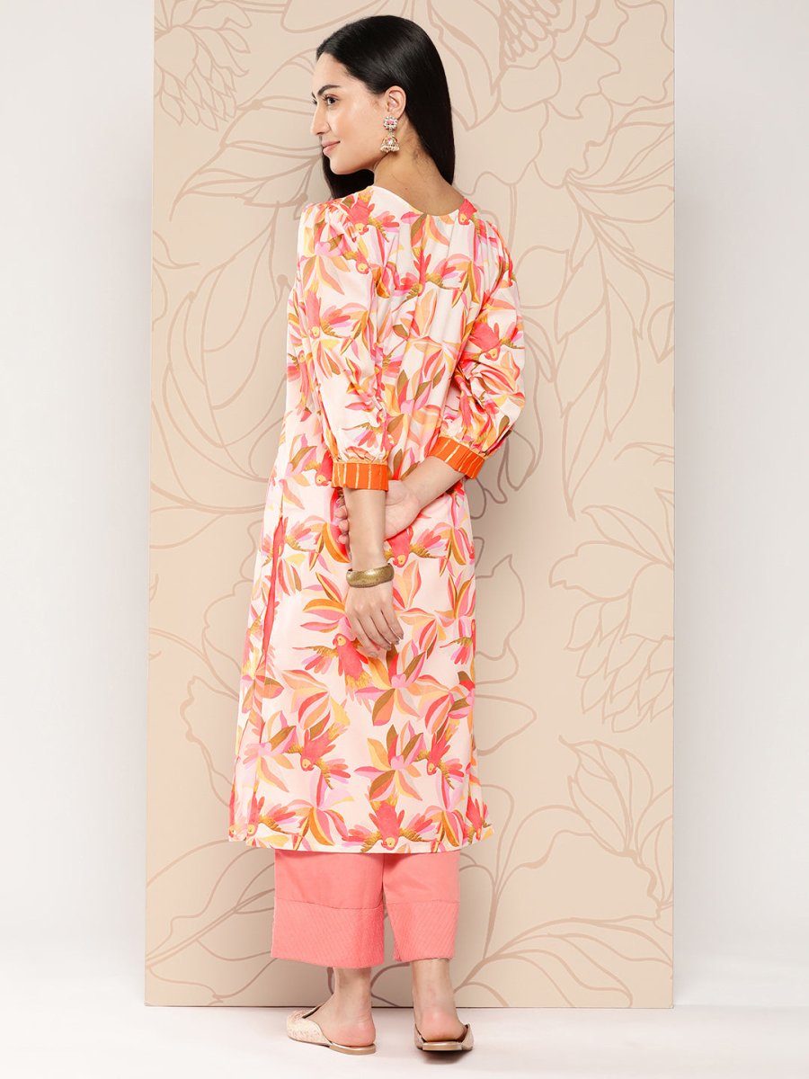 Ahalyaa Women Floral Printed Gotta Patti Crepe Kurta