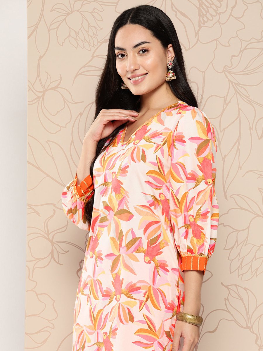 Ahalyaa Women Floral Printed Gotta Patti Crepe Kurta