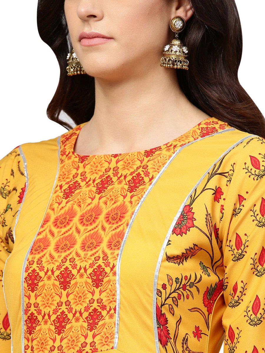 Ahalyaa Women Yellow & Orange Printed Flared Maxi Dress