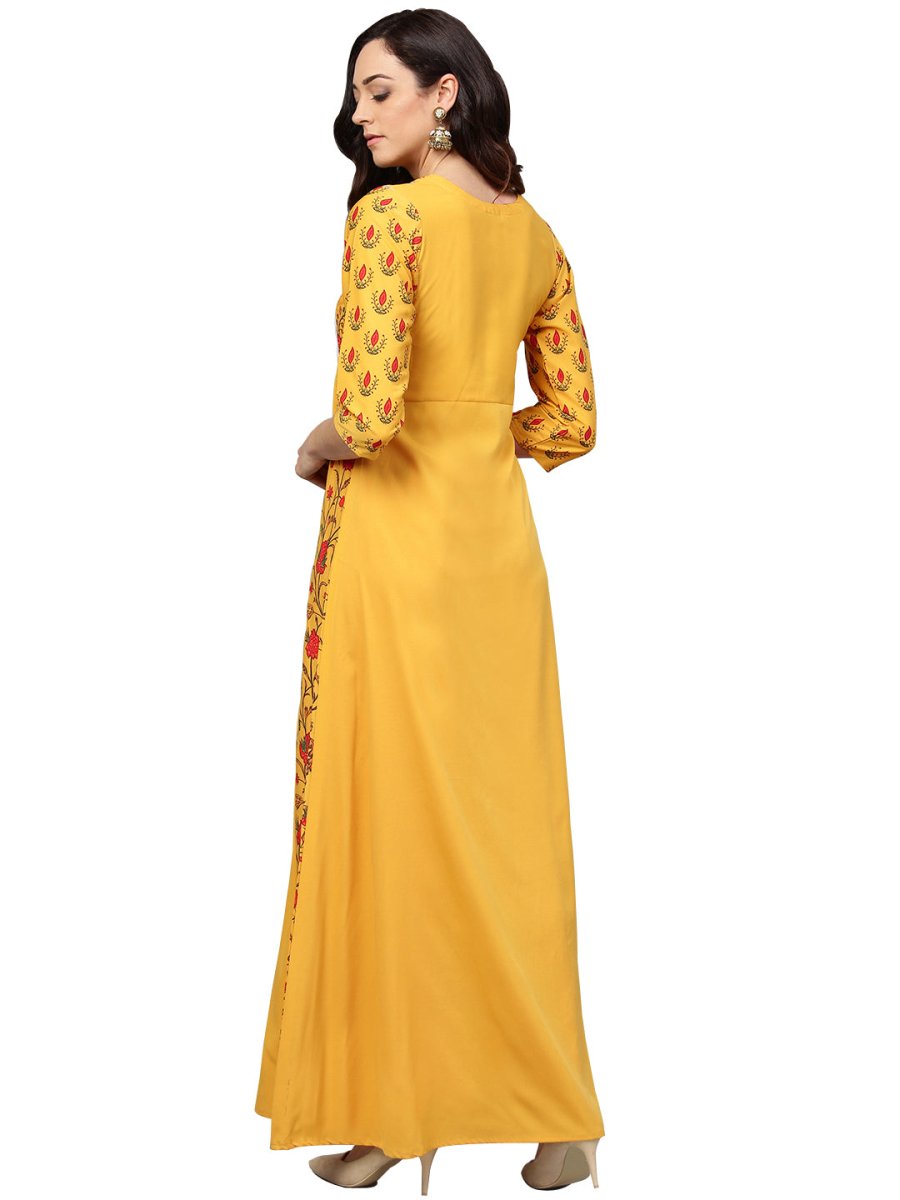 Ahalyaa Women Yellow & Orange Printed Flared Maxi Dress
