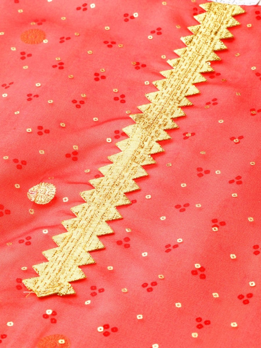 Ahalyaa Cream-Coloured & Red Bandhani Foil Printed Layered Beautiful Maxi Dress