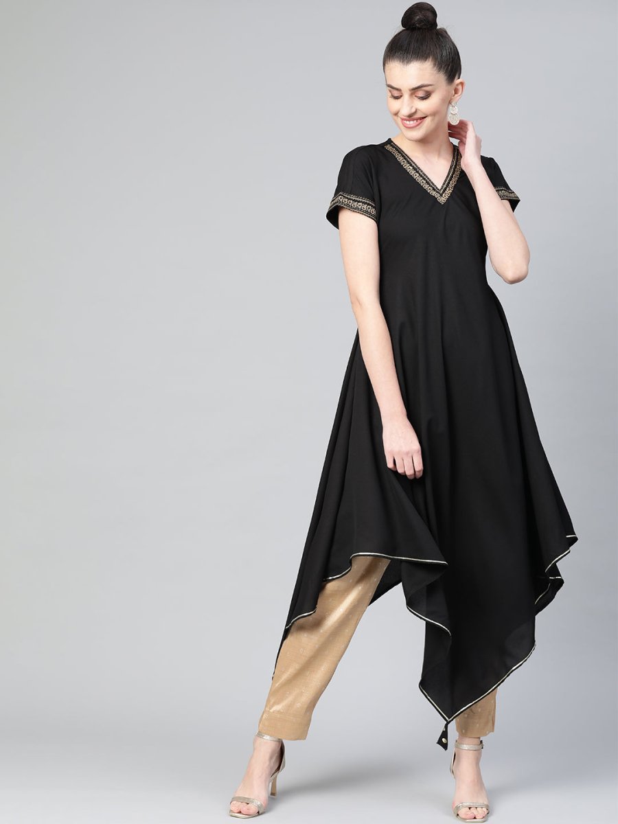 Ahalyaa Women Black Kimono Style Beautiful kurta