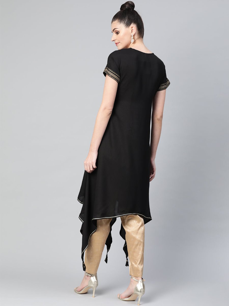 Ahalyaa Women Black Kimono Style Beautiful kurta