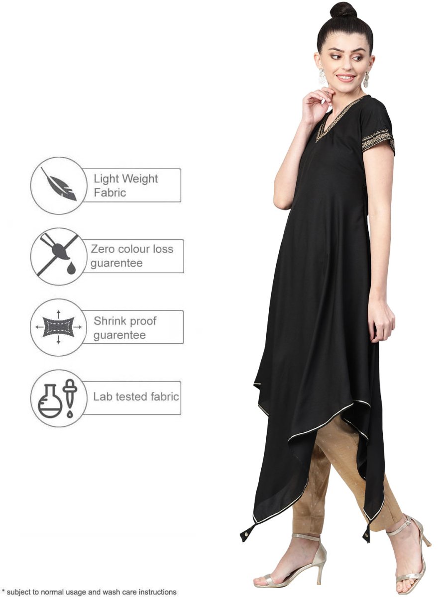 Ahalyaa Women Black Kimono Style Beautiful kurta