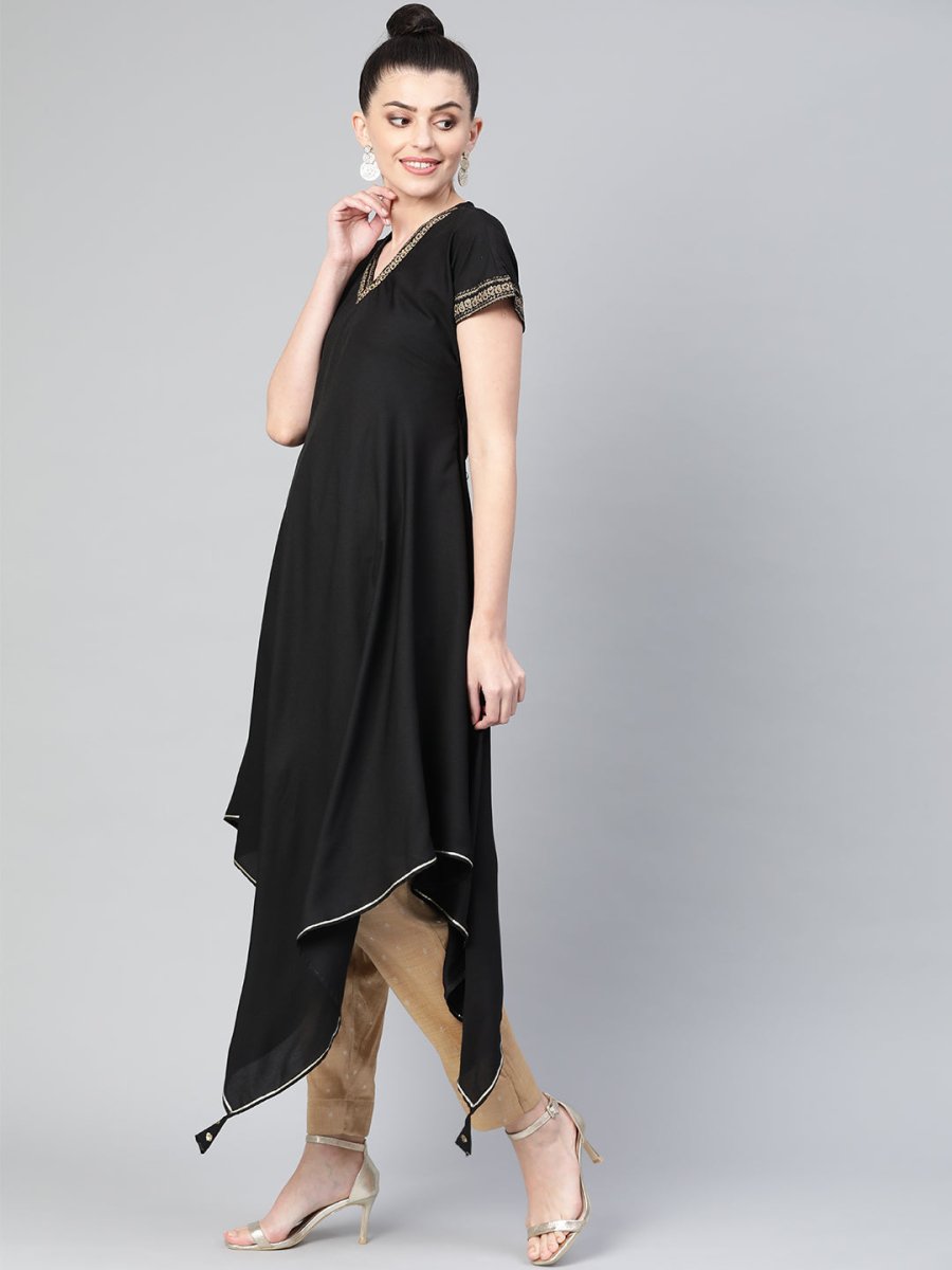 Ahalyaa Women Black Kimono Style Beautiful kurta