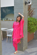Ahalyaa Women Pink Crepe Glitter Printed Kurta with Dhoti Pants