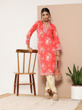 Ahalyaa Women Red Floral Printed Gotta Patti Kurta with Dhoti Pants