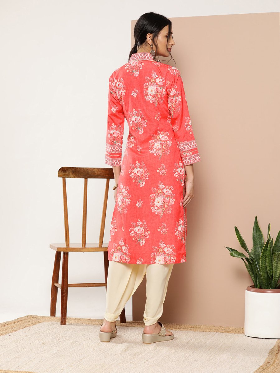 Ahalyaa Women Red Floral Printed Gotta Patti Kurta with Dhoti Pants