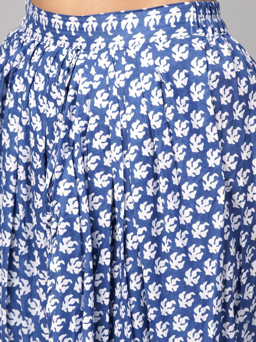 Ahalyaa Women Blue & White Printed Kurti with Dhoti Pants