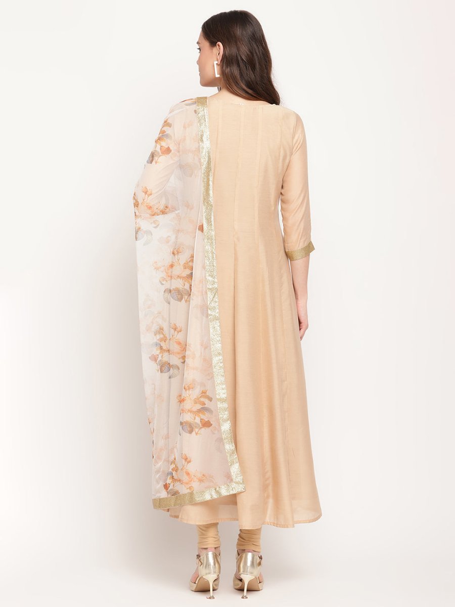 Ahalyaa Beige & Off-White Beautiful Anarkali Kurta with Dupatta