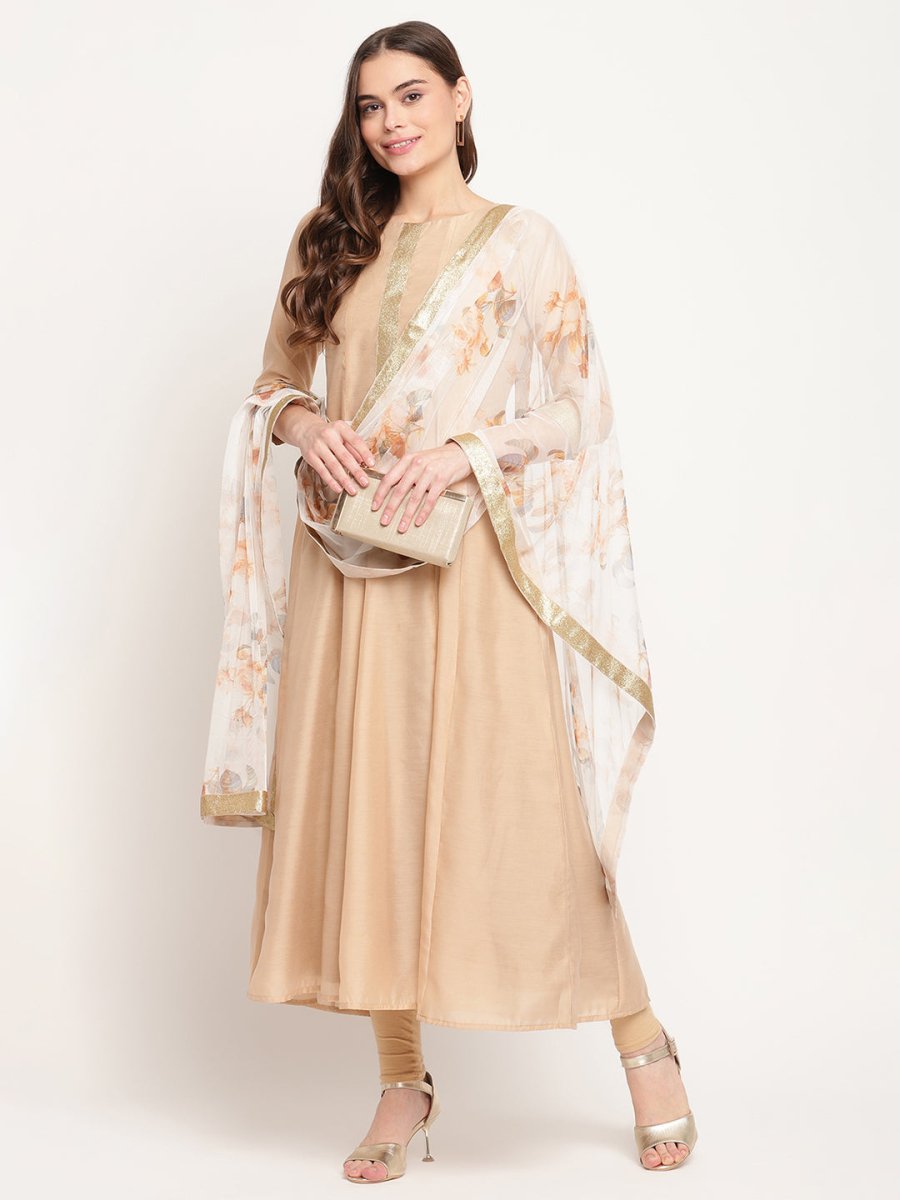 Ahalyaa Beige & Off-White Beautiful Anarkali Kurta with Dupatta
