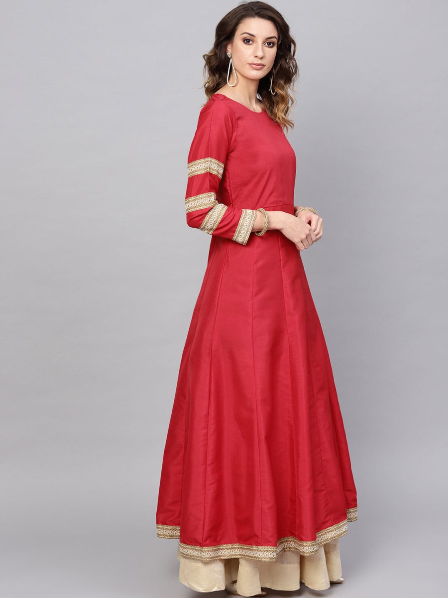 Ahalyaa Red Solid Anarkali Kurta With Dupatta