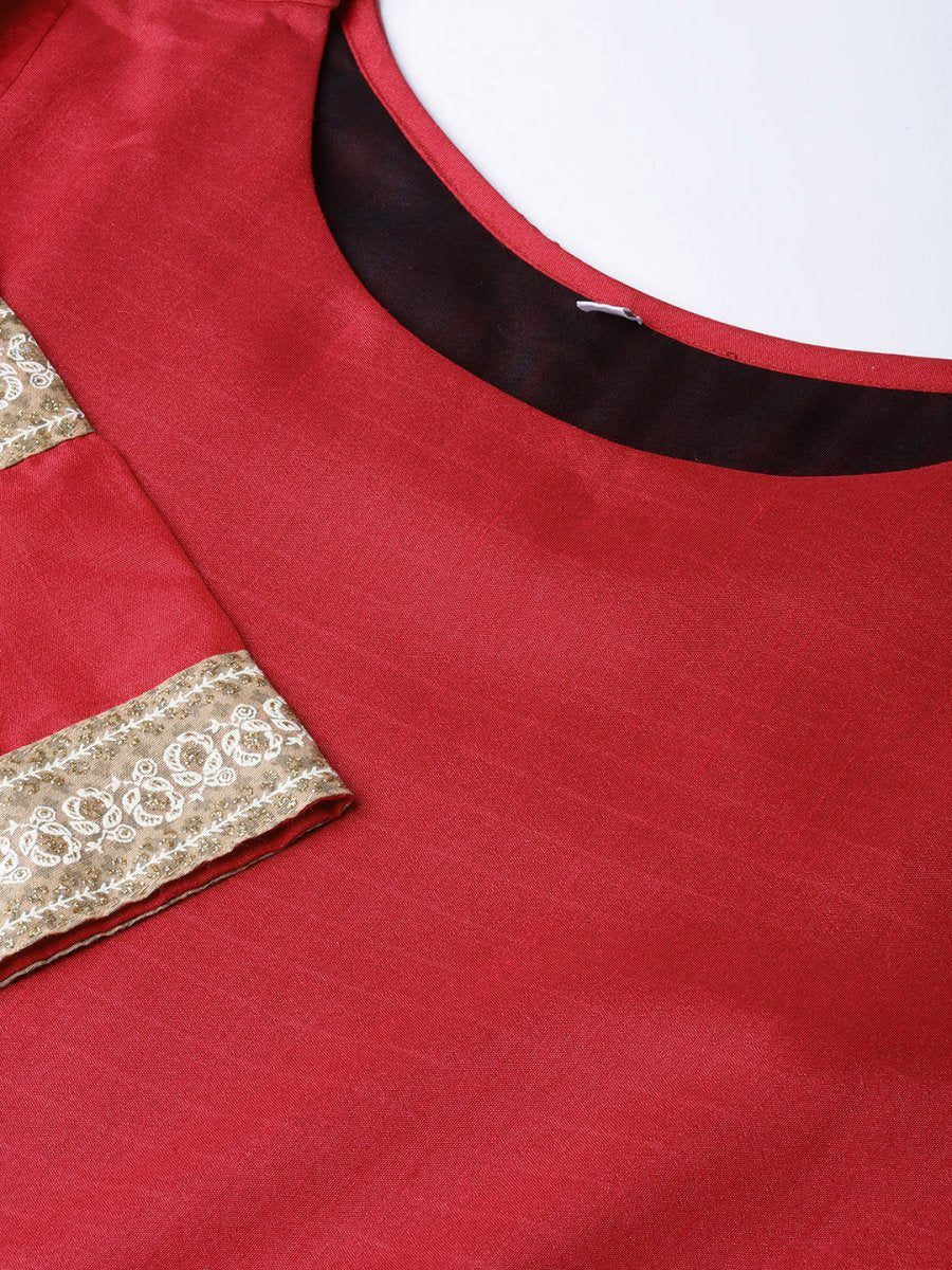 Ahalyaa Red Solid Anarkali Kurta With Dupatta