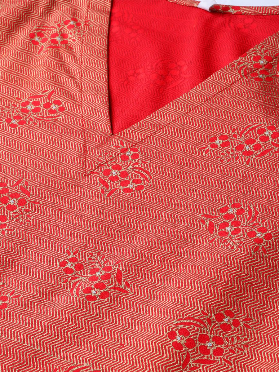 Ahalyaa Women Red & Golden Printed Beautiful A-Line Kurta with Dupatta