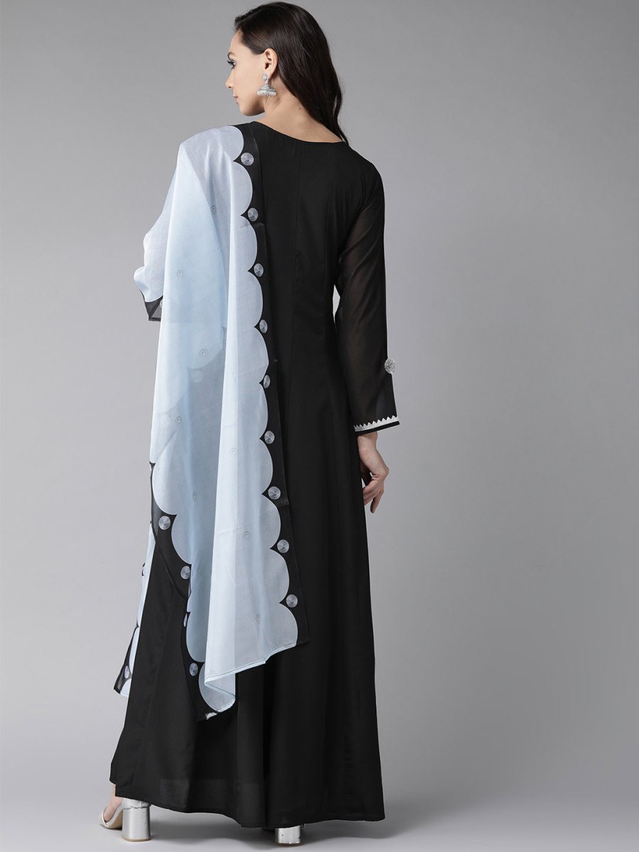 Ahalyaa Black Solid Maxi Dress With Dupatta